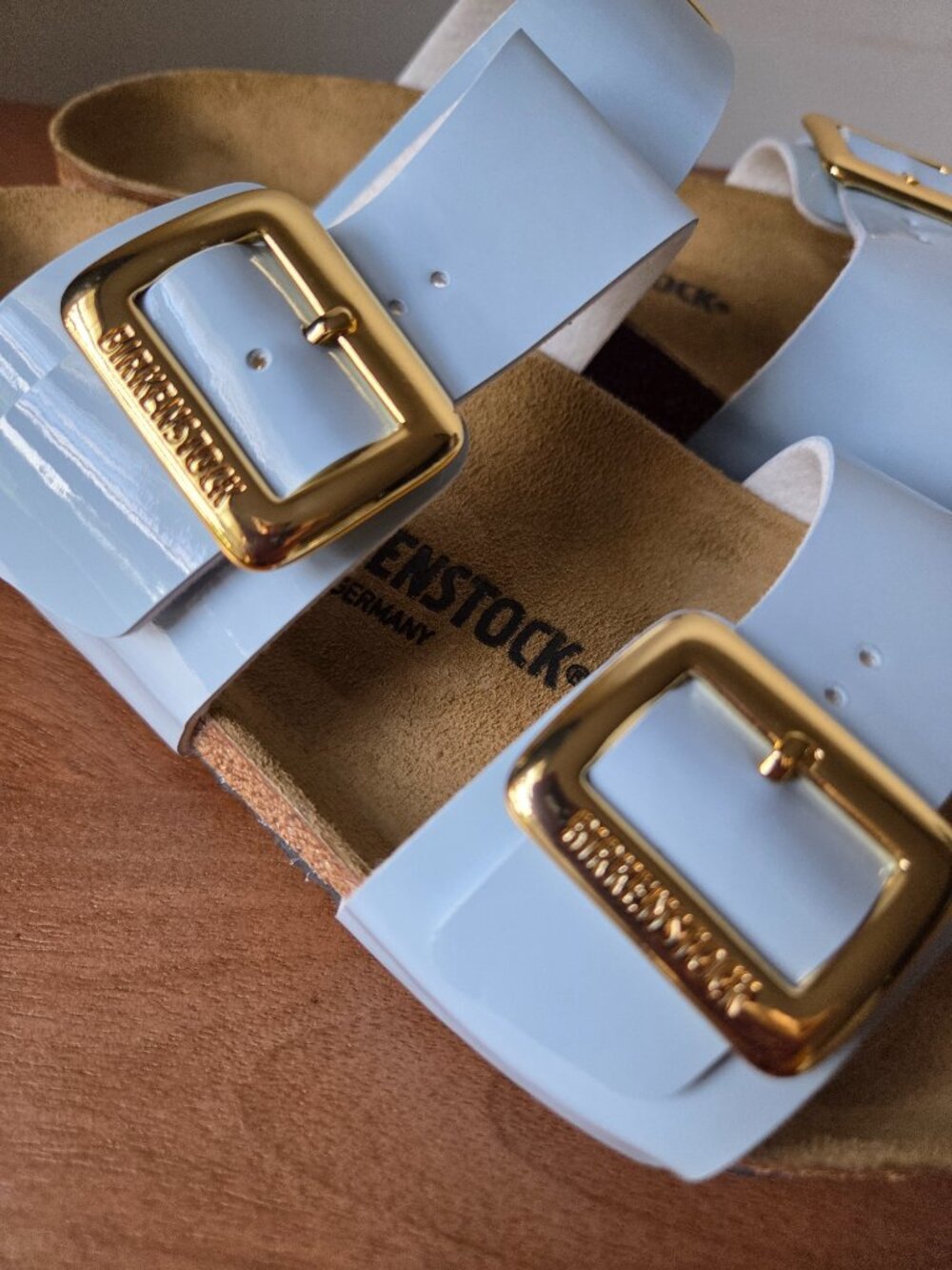 NWOB BIRKENSTOCK BABY BLUE GOLD BIG BUCKLE 2 STRAP SANDALS WOMNS 40 - Picture 8 of 16